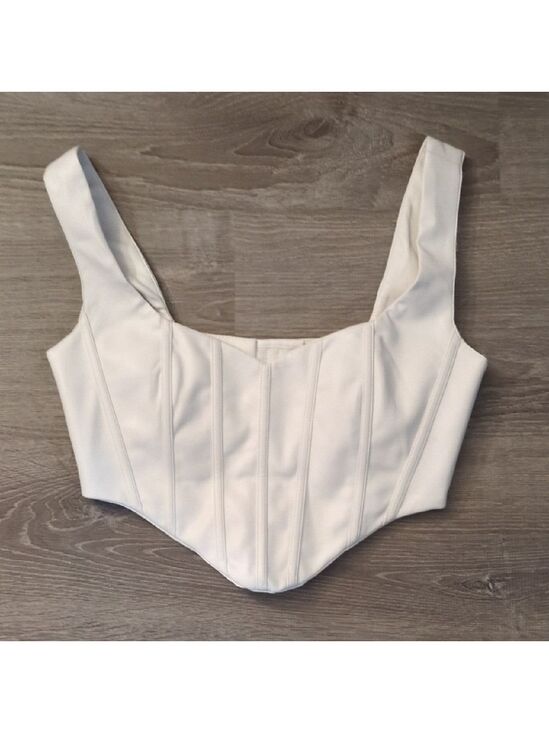 Meshki Tops - Meshki White Faux Leather Corset Crop Top Size Medium